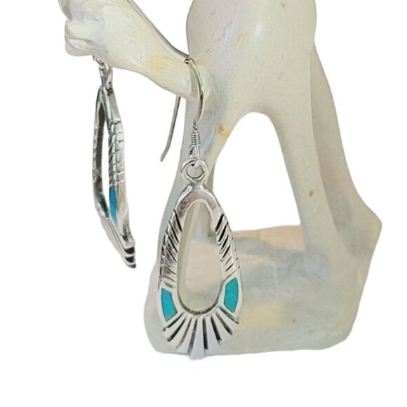 Carolyn Pollock Vintage Sterling Silver Turquoise Western Drop Earrings - Picture 3 of 6